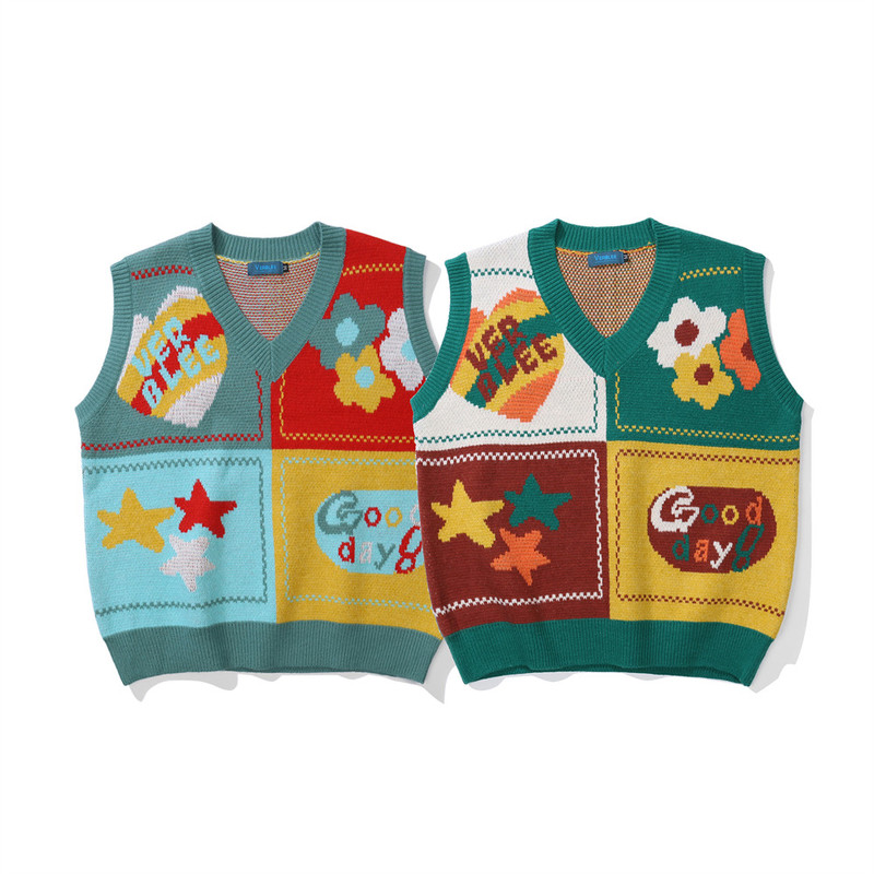 Creative Pattern Color Matching Jacquard Knitted Vest Men Ins European and American Fashion Brand Loose Sleeveless Sweater Vest, White;black
Creative Pattern Color Matching Jacquard Knitted Vest Men Ins European and American Fashion Brand Loose Sleeveless Sweater Vest, White;black