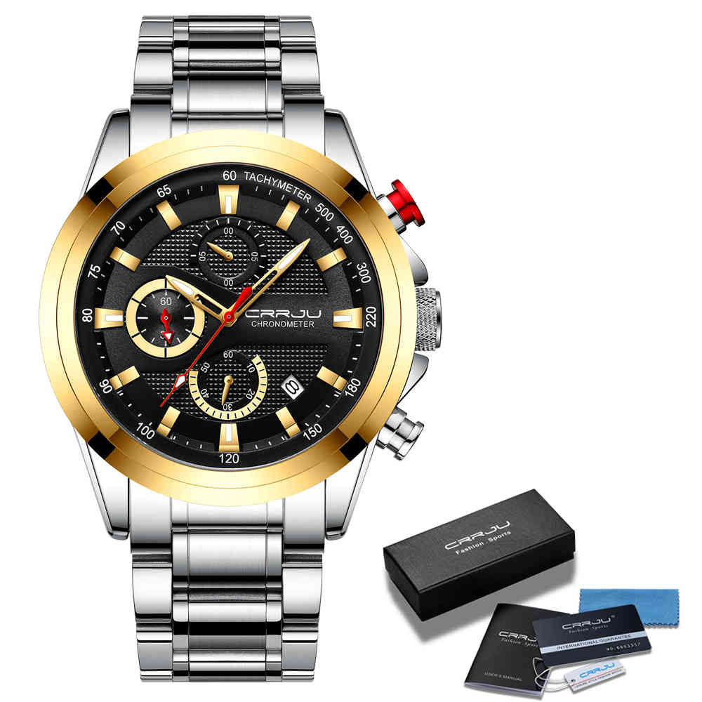 Men Watches CRRJU Stainless Steel Band Watches for Mens Fashion Business Calendar Quartz Silver Golden Watch relogio masculino 210517, Black golden
Men Watches CRRJU Stainless Steel Band Watches for Mens Fashion Business Calendar Quartz Silver Golden Watch relogio masculino 210517, Black golden
