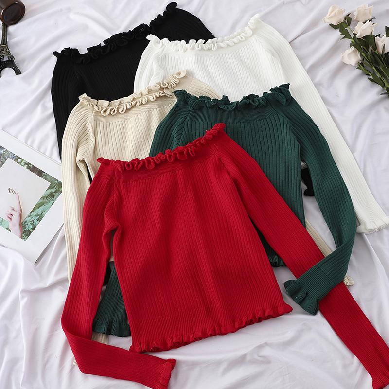 Women's Sweaters Spring Slim Sexy Off Shoulder Knitted Sweater Women Elegant Ruffles Red Black Pullovers Knitwear Ribbed Autumn White Jumper, Beige
Women's Sweaters Spring Slim Sexy Off Shoulder Knitted Sweater Women Elegant Ruffles Red Black Pullovers Knitwear Ribbed Autumn White Jumper, Beige
