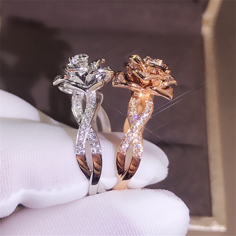 

Fashion Elegant Women Dazzling Flower Ring CZ Zircon Anniversary Ring High Quality Delicated Crystal Wedding Engagement Rings 3054 Q2