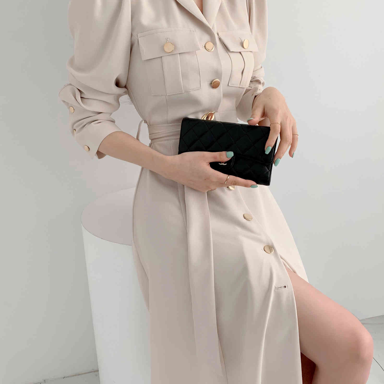 Fashion Spring Korea Shirt Dresses Women's Long Sleeve Office Lady Slim With Belt A-Line Female Dress Robe 210520