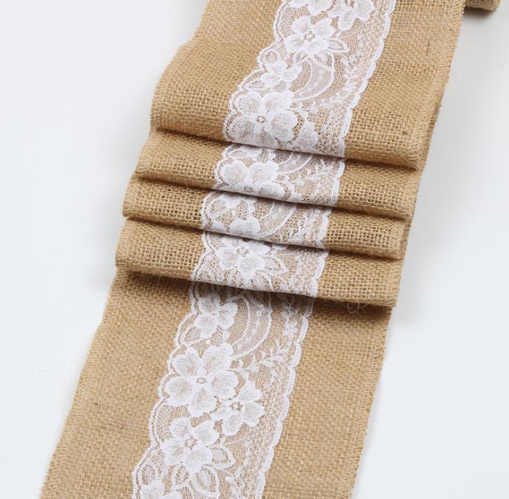 2021 Supplies 15*240cm Naturally Elegant Burlap Lace Chair Sashes Jute Chairs Tie Bow For Rustic Wedding Event Decoration