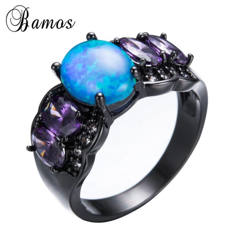 Wedding Rings Bamos Women Men Blue Fire Opal Ring Black Gold Filled Purple Zircon Party Promise Valentine's Day Anel RB1101
Wedding Rings Bamos Women Men Blue Fire Opal Ring Black Gold Filled Purple Zircon Party Promise Valentine's Day Anel RB1101