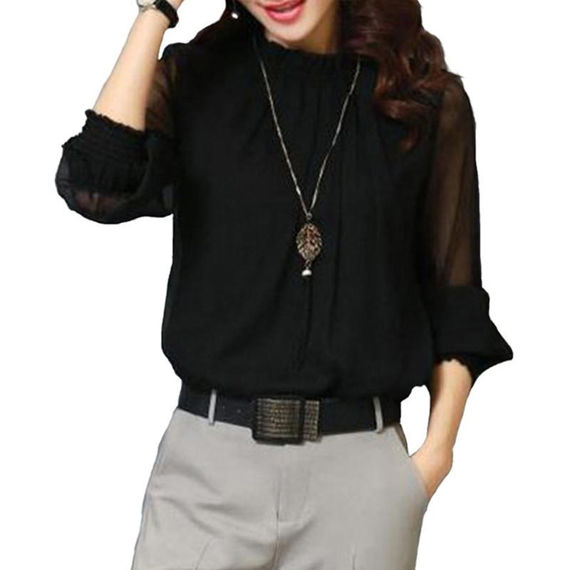 Fashion T-shirts Solid Tops Mesh Sleeve Casual Loose T-Shirt Pullover Long-Sleeved Transparent Tees Ladies Shirts For Women 210515