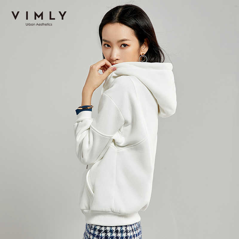Vimly Women Hoodies Winter Fashion Hooded Letter Pockets Thick Clothing Loose Casual Sweatshirt Female Pullover Tops 98757 210910