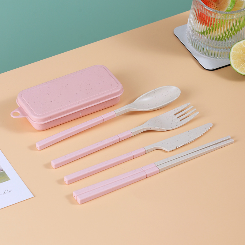 Wheat Straw Tableware Set Portable Folding Tablewares Cutlery Knife Fork Spoon Chopsticks Detachable With Storage Box