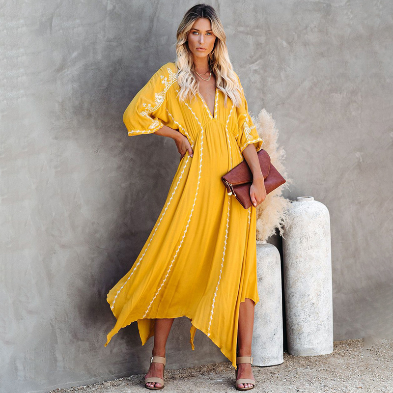 fitshinling embroidery vintage long dress women irregular deep v ne maxi vestidos bohemian yellow slim floral pareos 2021
fitshinling embroidery vintage long dress women irregular deep v ne maxi vestidos bohemian yellow slim floral pareos 2021