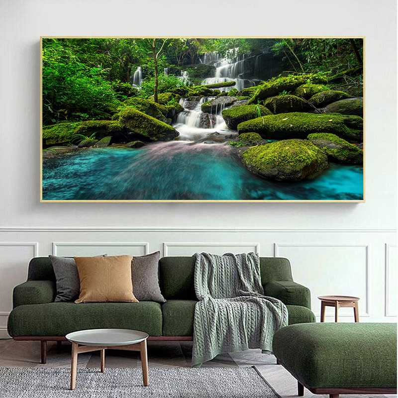 Landscape Poster Waterfall Prints Canvas Painting Wall Art Pictures for Living Room Modern Home Decor Tree Stone Scenery Cuadros