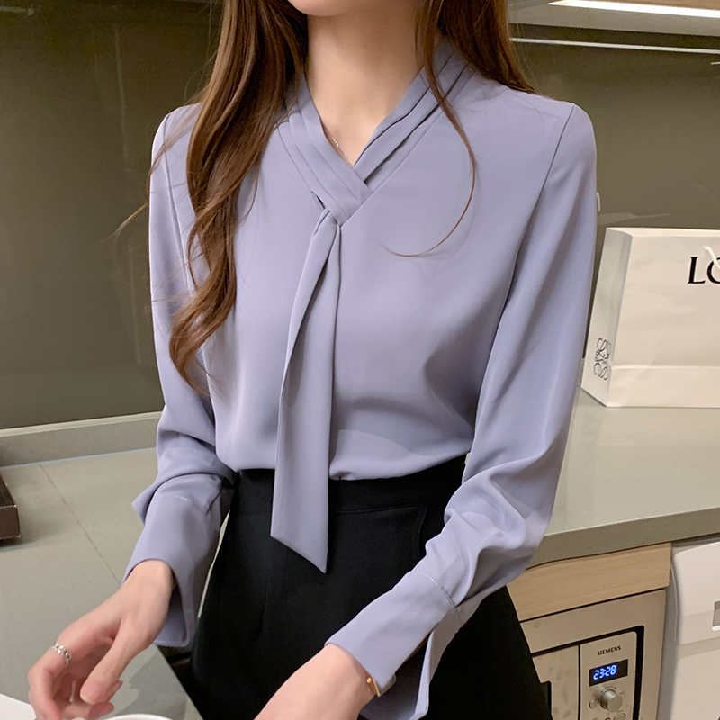 Loose Pullover Plus Size Tops Fashion Women Blouses Autumn Shirt Office Lady Shirts Solid Long Sleeve Chiffon 11050 210427