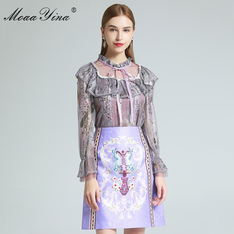 Fashion Designer Set Spring Women's Ruffles Mesh Long sleeve Blouses Tops+Beaded Vintage Print Skirt Two-piece set 210524, Lavender
Fashion Designer Set Spring Women's Ruffles Mesh Long sleeve Blouses Tops+Beaded Vintage Print Skirt Two-piece set 210524, Lavender