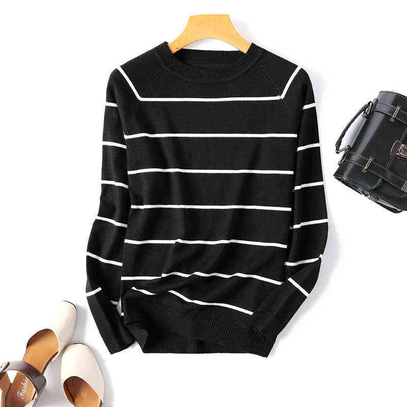 Autumn Winter Long Sleeve Striped Pullover Women Sweater Knitted Sweaters O-Neck Tops Korean Pull Femme Jumper Female White 211109