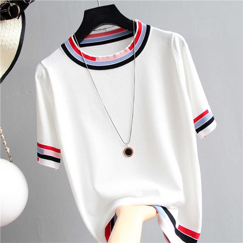 Casual Tees Women Knitting Tops patchwork short sleeve Ladies Shirts Summer sweaters Female Pullovers Pink White Loose 210604, Black
Casual Tees Women Knitting Tops patchwork short sleeve Ladies Shirts Summer sweaters Female Pullovers Pink White Loose 210604, Black