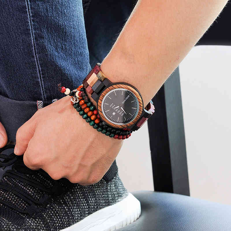 BOBO BIRD Wood Watch Men Women Quartz Week Date Couple Timepiece Colorful Wooden Band Customize Gift Wholesale Dropship 210329 - view 3