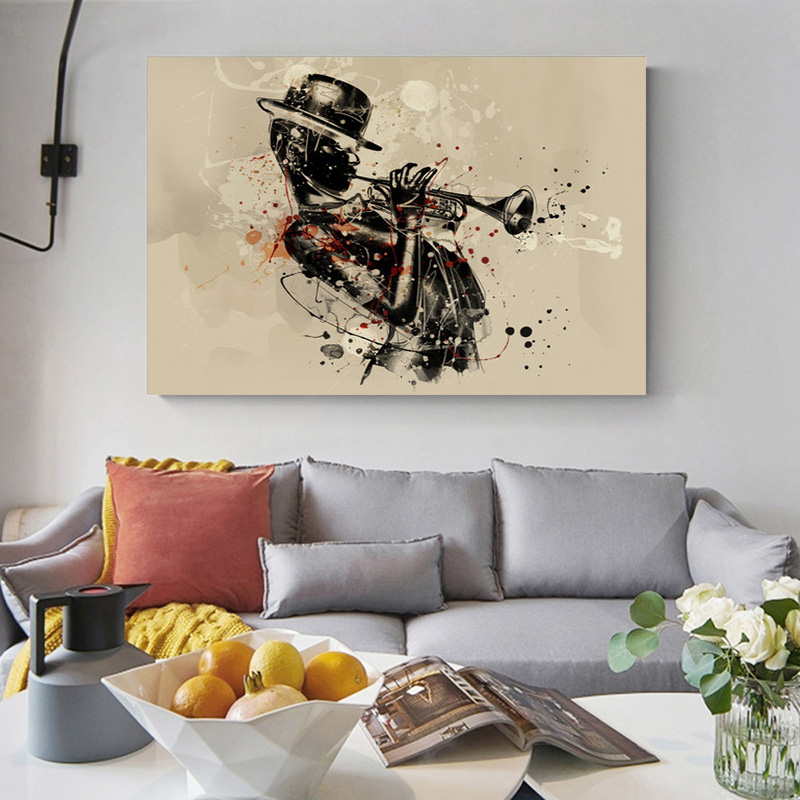 Nordic Modern Artist Trumpeter Woman Painting Abstract Poster Canvas Picture For Living Room And Restaurant Home Wall Decor