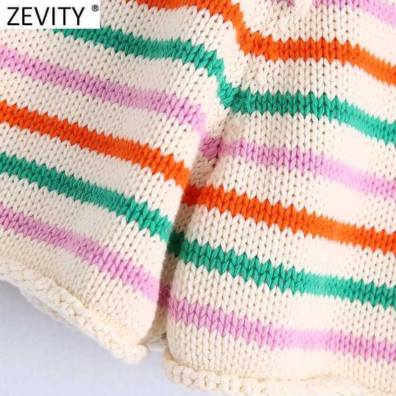 Zevity Women Fashion Colorful Striped Knitting Summer Shorts Femme Chic Lace Up Waist Casual Pantalone Cortos P1112 210625