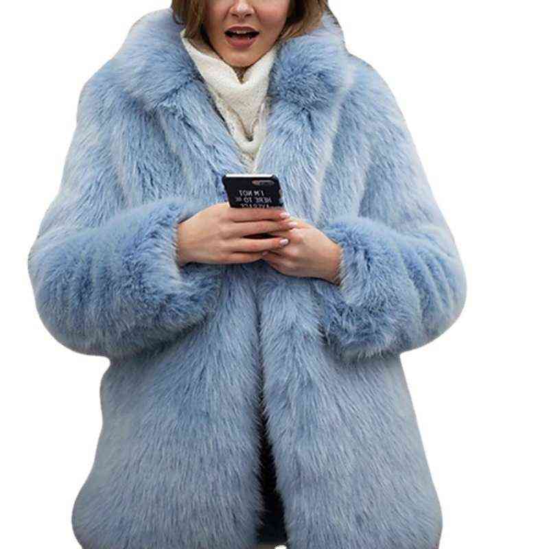 Faxu Fur Coat Women Thick Warm Winter s Plus Size Loose Long Sleeve Korean Lugentolo 211207