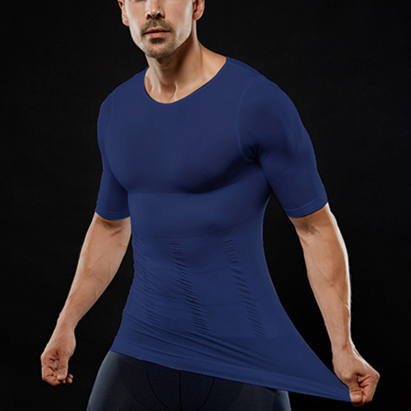 Men's Slimming Shaper Posture Corrector Compression T-Shirts Tummy Control Body Building Fat Burnning Chest Corset 210324Z