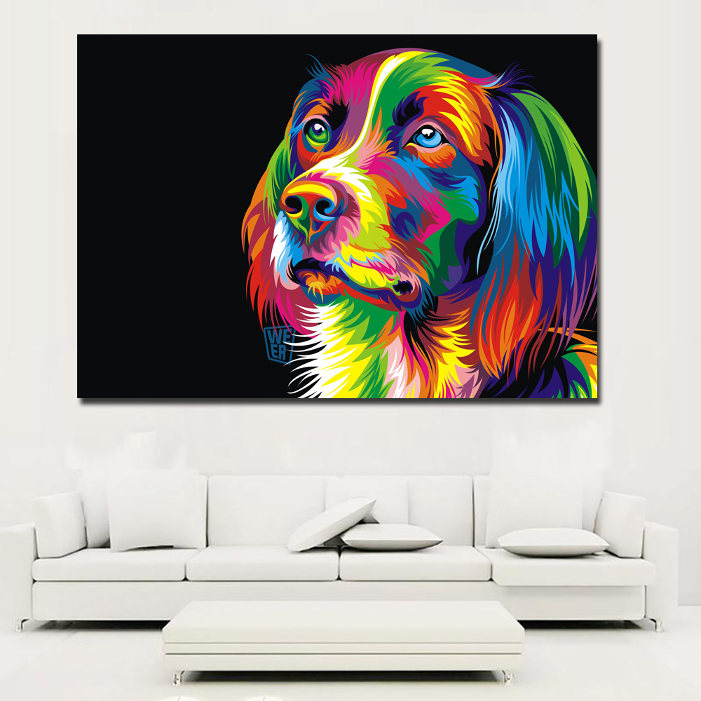 Animal Dog Canvas Printed Painting Modern Funny Thinking Dog Colorful Animal Painting Wall Art for Living Room Decor