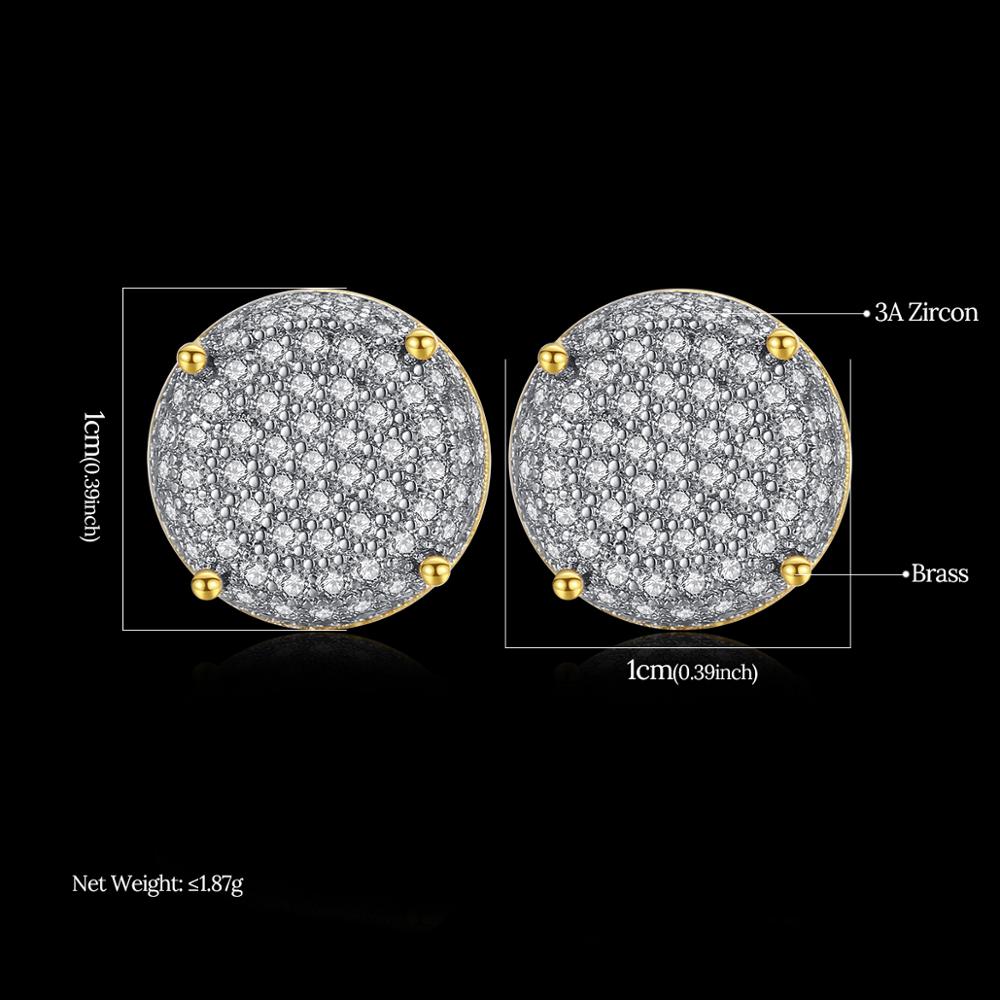 New fashion 10mm Round Cubic Zircon Stud Earring Hip Hop Jewelry Iced Bling AAA CZ Circl Black White Earring for Men Women Push-back Wholesale