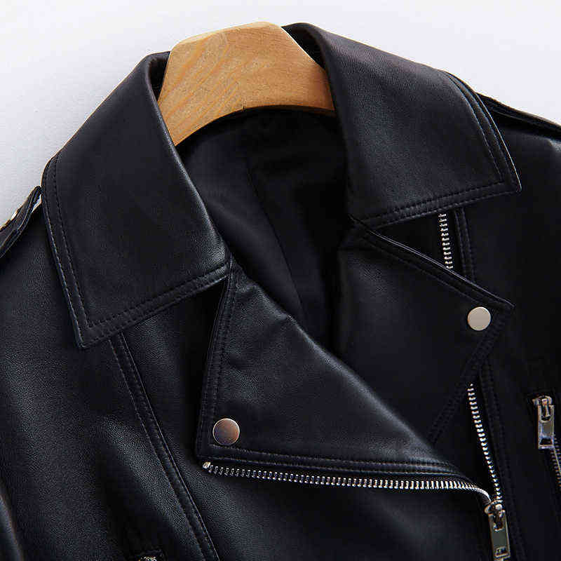 Lautaro Autumn Black Long Faux Leather Jacket Women with Many Pockets Zipper Belt Lapel Spring Leather Trench Coat for Women 211130