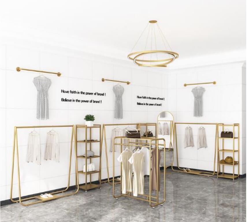 Show rack of fashionable iron clothing racks Commercial Furniture landing style cloth store simple combination type clothes display shelf