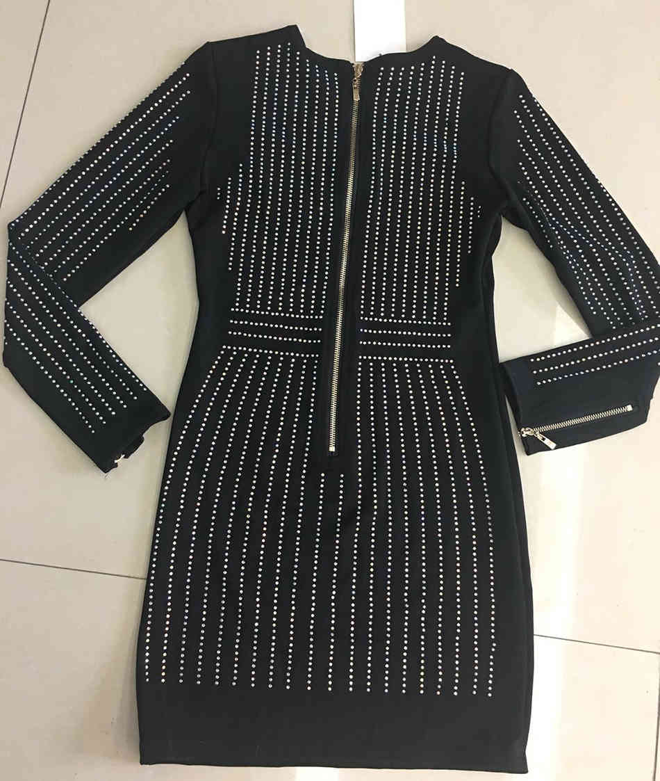 Free Diamond Dress Women's Elegant V-neck Long Sleeve Bodycon Stretch Knee-length Club Party Vestidos 210524