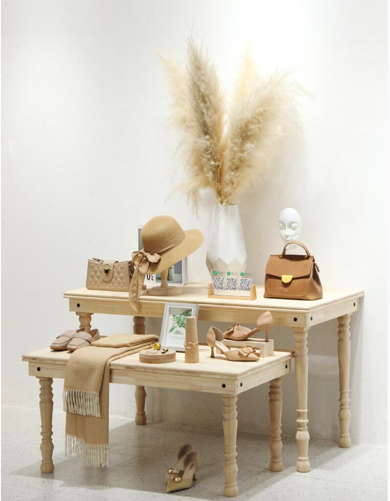 Clothing store display rack Storage Holders women's cloth show table water tables solid wood high and low booth decoration