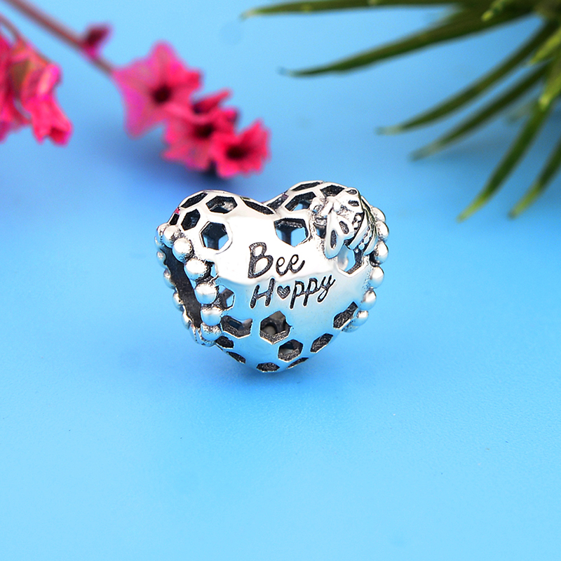 Fit Original Brand Charm Bracelet 100% 925 Silver Animal Honeycomb Bee Mine Black Enamel Body Wing Bead Making Berloque DIY