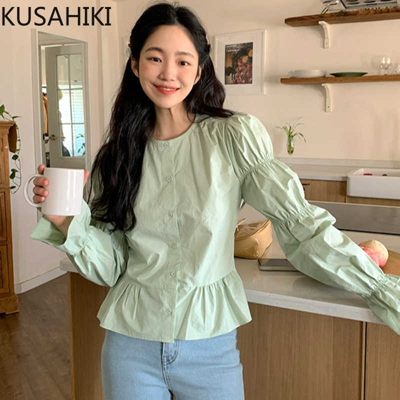Korean Chic Pleated Puff Sleeve Shirts Causal O-neck Slim Blouse Tops Single Breasted Top Blusas Femme 6G168 210603, Green
Korean Chic Pleated Puff Sleeve Shirts Causal O-neck Slim Blouse Tops Single Breasted Top Blusas Femme 6G168 210603, Green