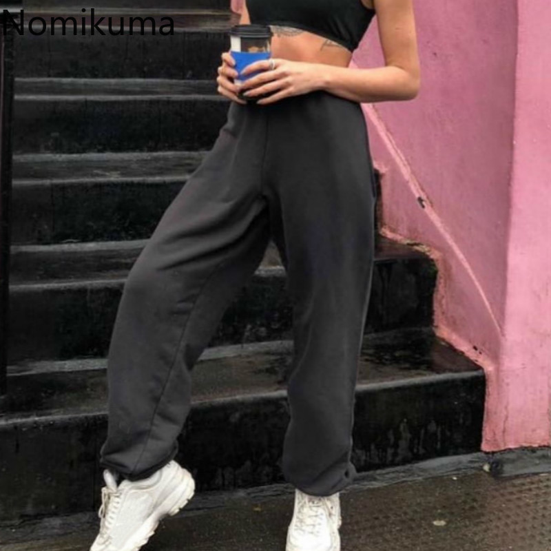 Nomikuma Spring Causal Solid Women Sweatpants Stretch High Waist Long Trousers Korean Thin Harem Pants Mujer Pamtalon 6E219 210427