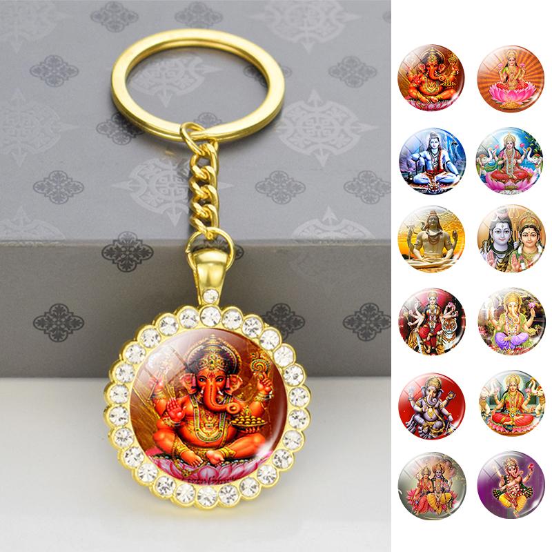 Keychains Hinduism Brahma Vishnu Shiva Glass Dome Keychain Gold Plated Rhinestone Key Chain Car Keyring Jewelry
Keychains Hinduism Brahma Vishnu Shiva Glass Dome Keychain Gold Plated Rhinestone Key Chain Car Keyring Jewelry