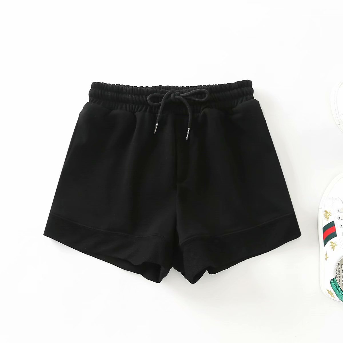 Vintage Gray Stitching Straight Elastic Belt Women Shorts Fashion Casual Loose Pants Chic Female 210507