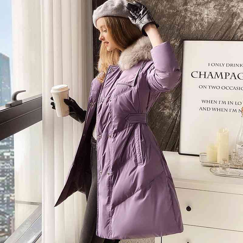 Dabuwawa Warm Elegant Fur Collar Women Down Coat Jacket Casual Pocket Parka Fashion Long Female Winter Jacket DT1DDW024 210520