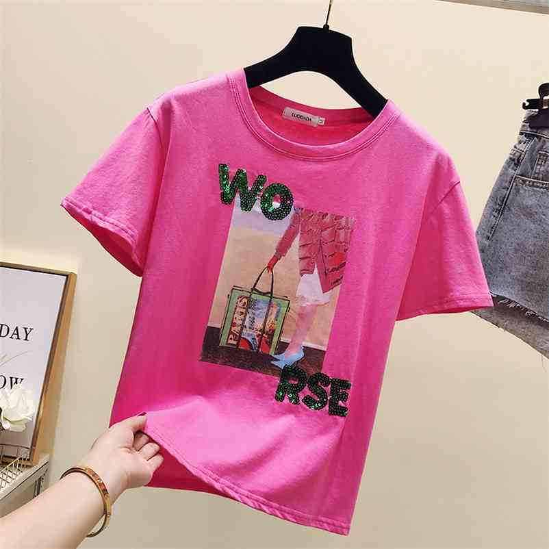 Woman's Casual Short Sleeve Summer O Neck T-shirt Women's Tee Tees Students Sequins Tops A747 210519, Lavender
Woman's Casual Short Sleeve Summer O Neck T-shirt Women's Tee Tees Students Sequins Tops A747 210519, Lavender