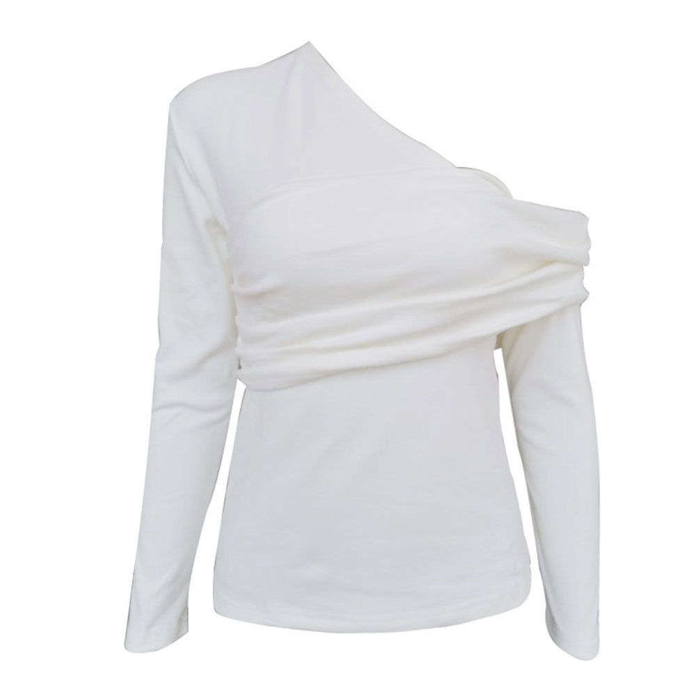Women Elegant Tops Sexy One Shoulder Long Sleeve Shirt Casual Harajuku Slim Blouse Female Tee Fashion 210428