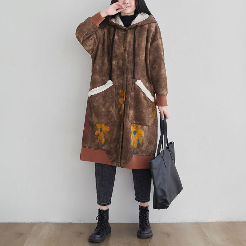 Johnature Women Vintage Hooded Parkas Button Coffee Coats Winter Fleece Warm Print Floral Female Clothes Casual Parkas 210521
Johnature Women Vintage Hooded Parkas Button Coffee Coats Winter Fleece Warm Print Floral Female Clothes Casual Parkas 210521