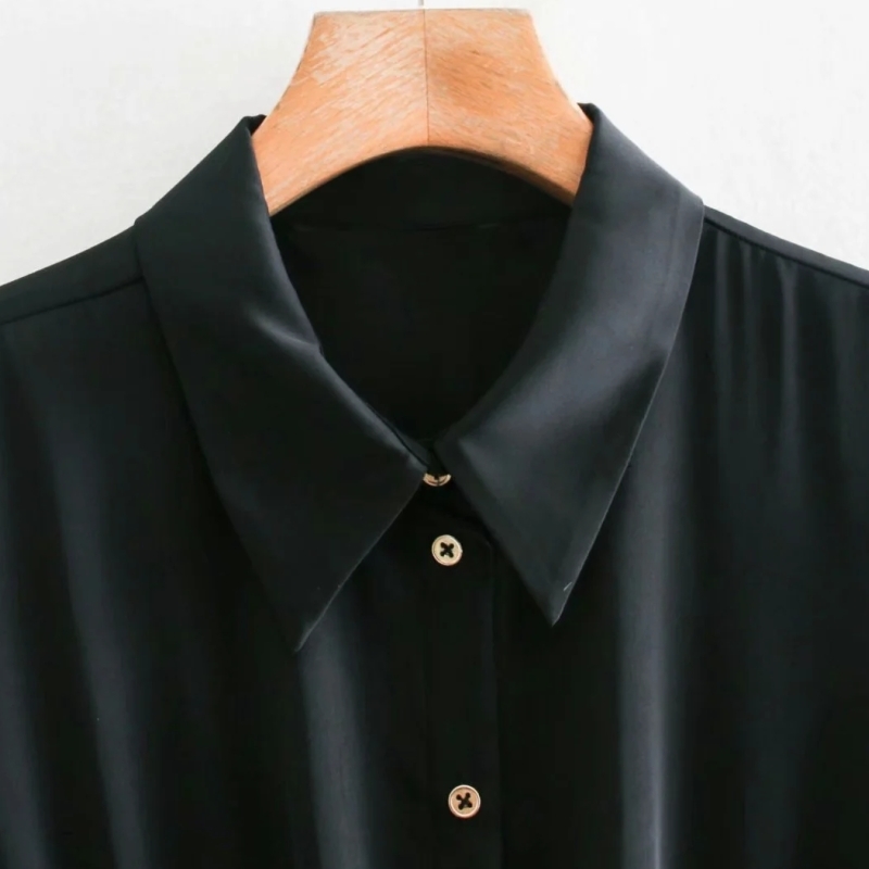 Spring Women Knot Decoration Black Satin Midi Shirt Dress Female Long Sleeve Clothes Casual Lady Loose Vestido D7155 210430