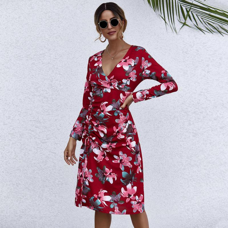 Women Dress Printed Bohemia Sexy Long Print Floral Maxi es Temperament V Neck Sleeve Plus Size es 210513