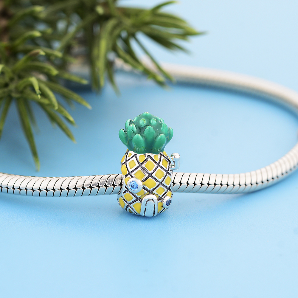 Fit Original Charm Bracelet 925 Sterling Silver Enamel Fruit Shape Pineapple House Bead For Making Women Necklace DIY Berloque