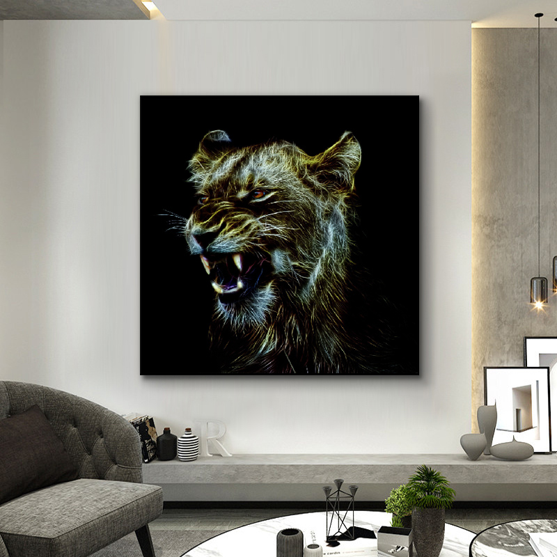 Modern Abstract Animal Painting Wall Art Canvas Print Cat And Lion Poster For Living Room Decoration No Frame