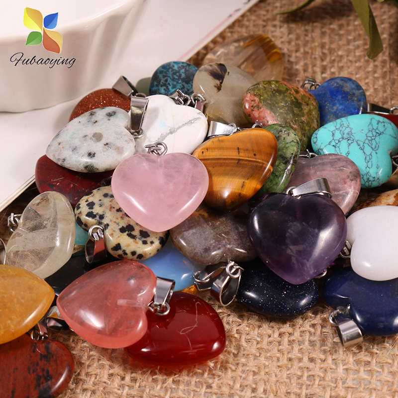 Rose Quartzs Crystal Necklace Natural Stone Heart Pendants Fashion Beads 20mm For DIY Jewelry Making Gemstones