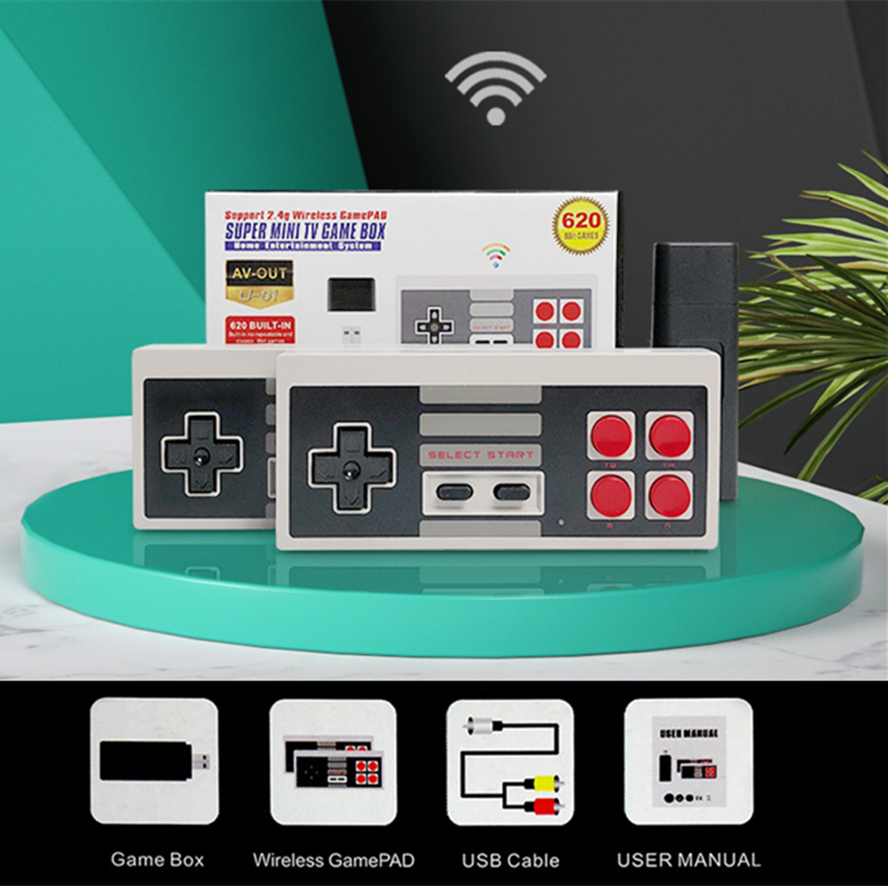 U-01 USB TV Game Console Stick 8 Bit 2.4G Wireless Controller Gamepads Bulit-620-in Classic Video Games Player
