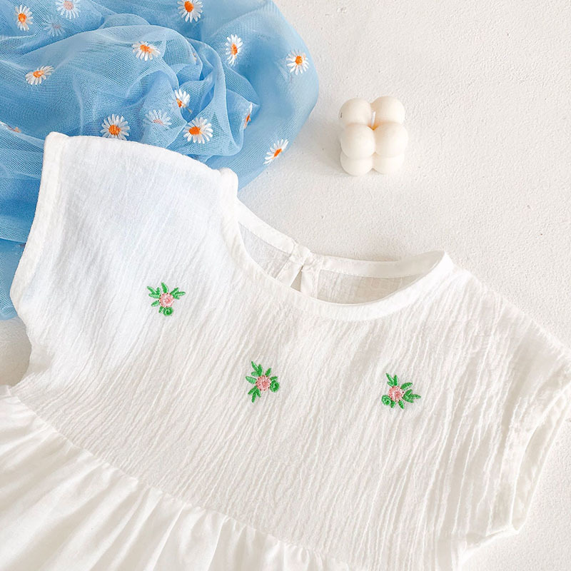 Summer Baby Girls Rompers Clothes Bodysuits Embroider Pure Color +Cap Infant Bodysuit 210429