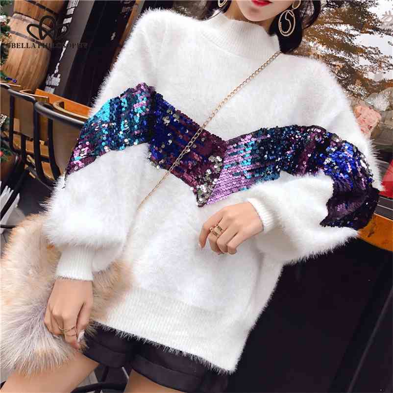 Autumn Winter Women Sequin Sweaters Mohair Knitted Ladies O-neck Casual Long Sleeved Knitwear Female Jumper 210519, White
Autumn Winter Women Sequin Sweaters Mohair Knitted Ladies O-neck Casual Long Sleeved Knitwear Female Jumper 210519, White