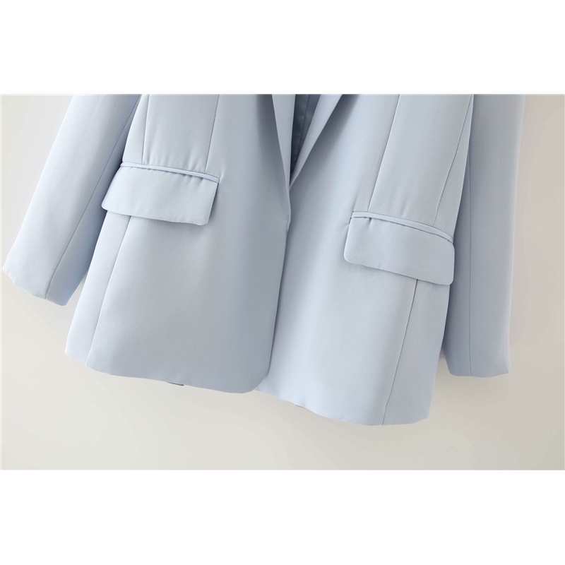 elegant women chic blazer office ladies pocket jackets casual female full sleeve suits bright grey girls sets 210430