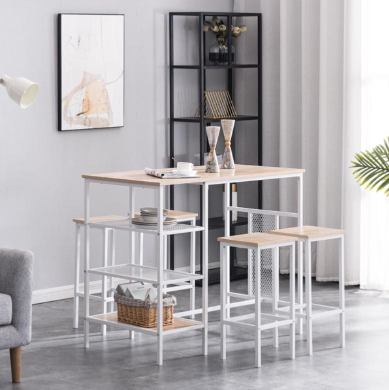 Bedroom Furniture Rectangular Disassembly Assembly P2 Board Iron Light Brown Wood Surface Bracket Three Storage Layers 1 Table 4 Chairs Dining and Cha