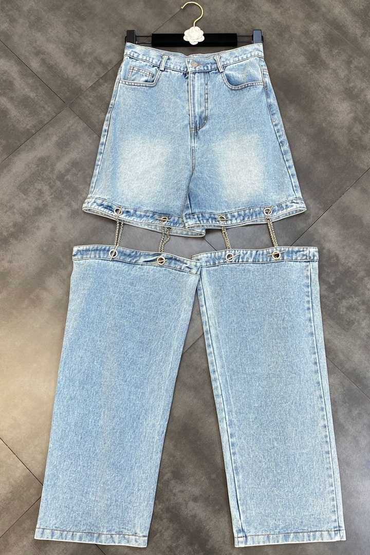 DEAT Women Chain Stitching Hollow Split Fork Cool Handsome Street Detachable Pants Fashion Spring Summer 11D1757 210709
