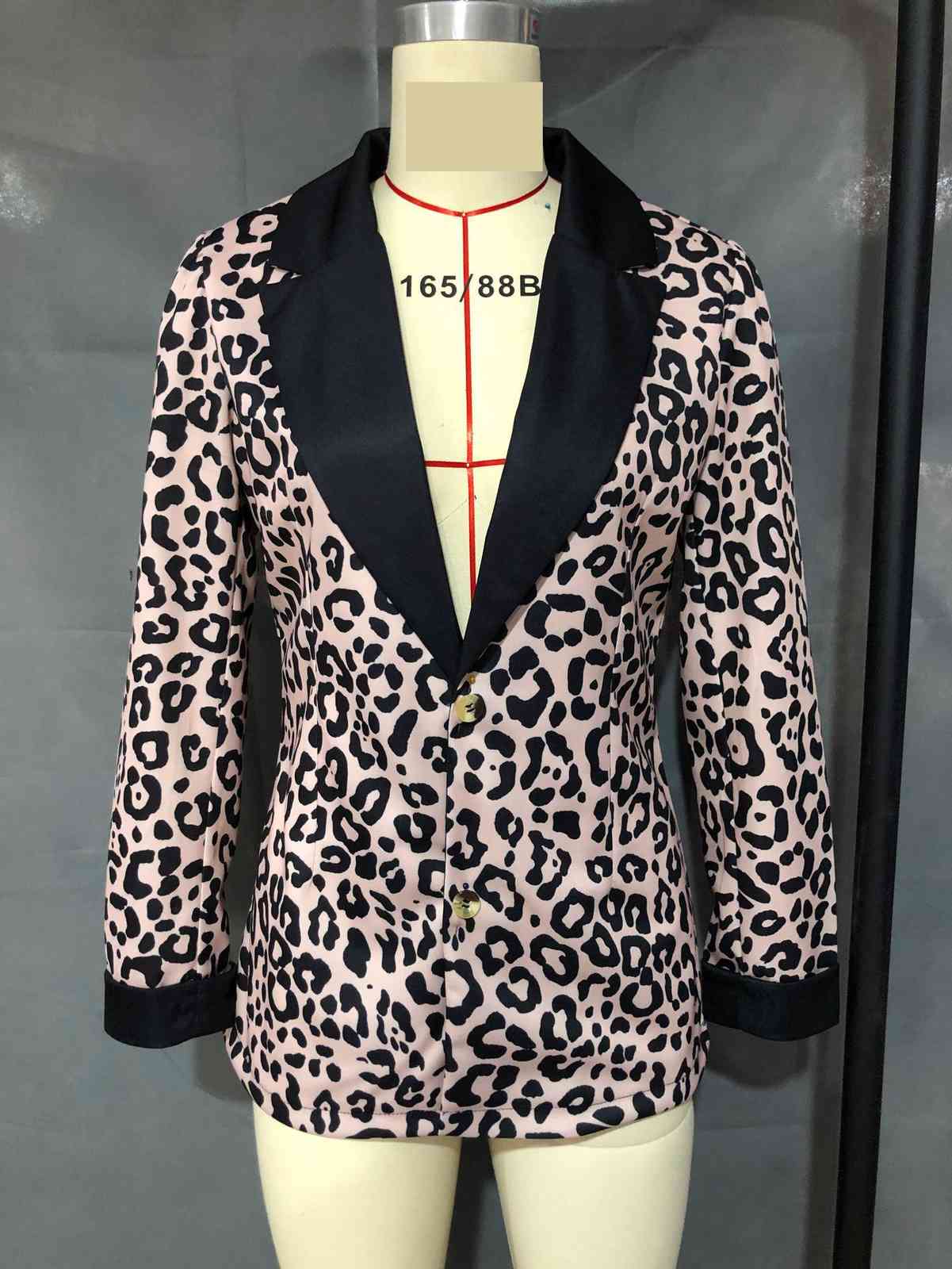 GetSpring Women Blazer Leopard Print Coat Single Breasted Long Sleeve Ladies Jacket Women's Slim Suit 210524