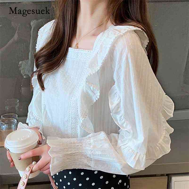 Autumn Korean Ruffles Slim Women' Blouse Vintage Loose Flare Long Sleeve Square Collar White Shirt Ropa De Mujer 10695 210518
Autumn Korean Ruffles Slim Women' Blouse Vintage Loose Flare Long Sleeve Square Collar White Shirt Ropa De Mujer 10695 210518