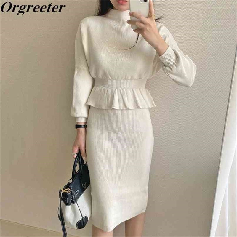 Elegant OL Knitted Two piece Sets Women Half Turtleneck Slim Ruffled knitted Pullovers Tops + Bodycon Pencil Skirts Sweater Set 210602, White
Elegant OL Knitted Two piece Sets Women Half Turtleneck Slim Ruffled knitted Pullovers Tops + Bodycon Pencil Skirts Sweater Set 210602, White